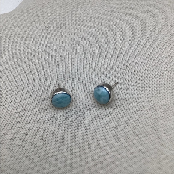Vintage Sterling Silver Larimar Stone Stud Earrings - Picture 1 of 3